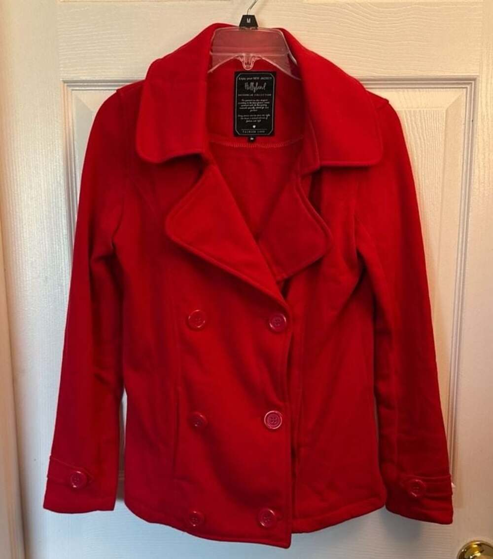 Hollyland Red Double Breasted Fleece Pea Coat Jacket Size M